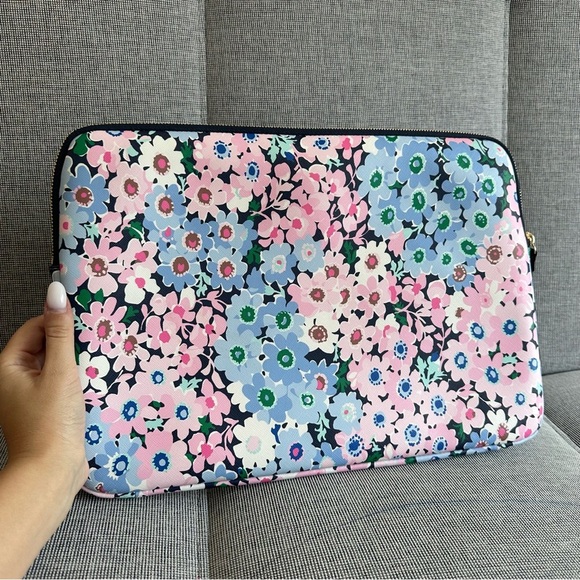 Kate Spade Floral Upper Zip Laptop Case Padded 14x10 Pink Blue White Black - Picture 3 of 5